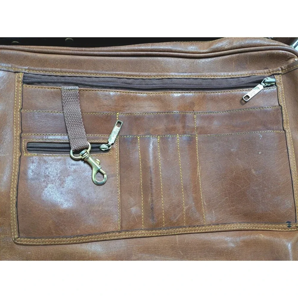 Eddie Bauer Brown Leather Shoulder Strap Messenger Bag Laptop Briefcase 14